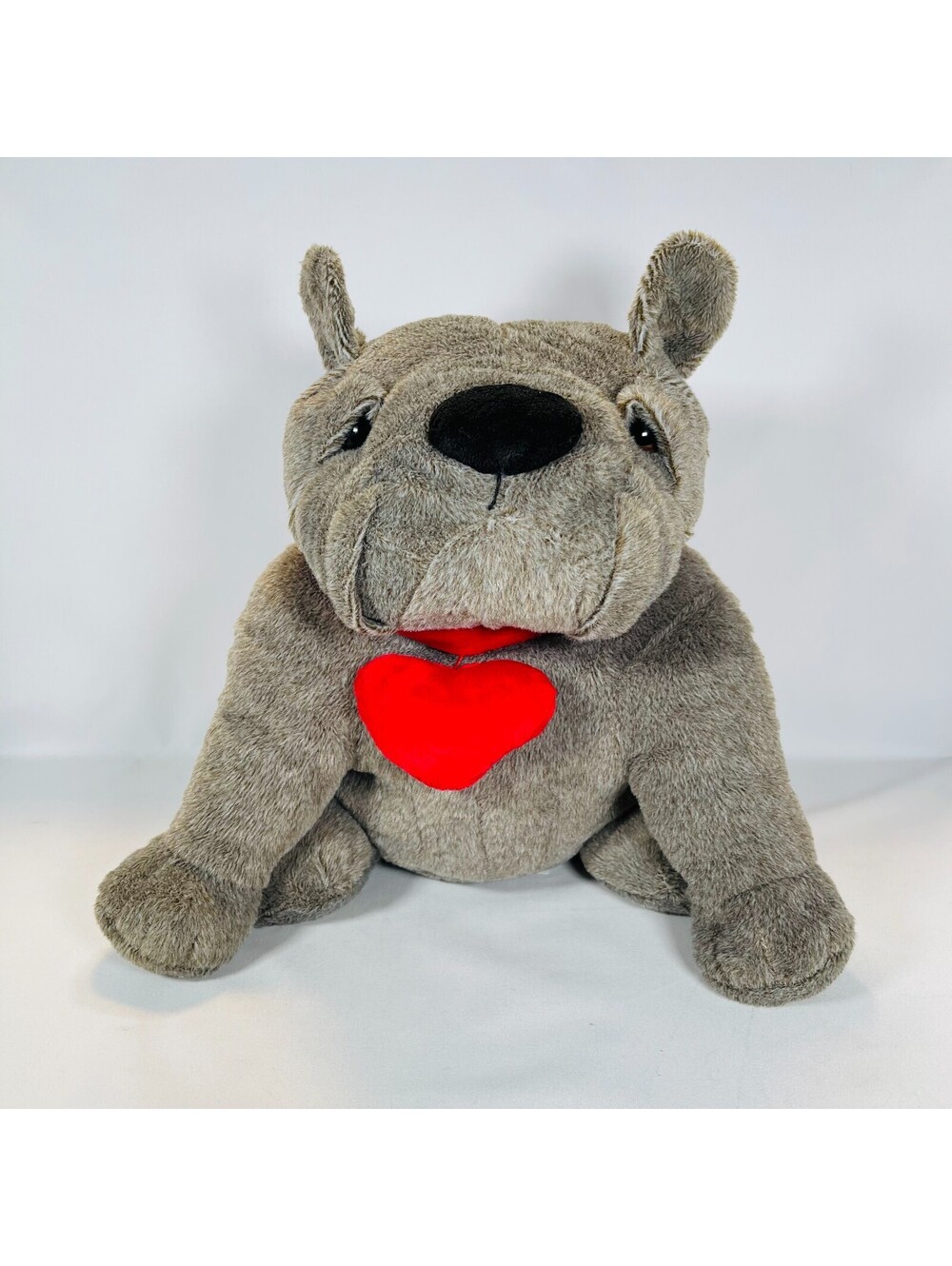 Dan Dee English Bulldog Grey Puppy Dog Shar Pei Plush Stuffed Animal Red Heart